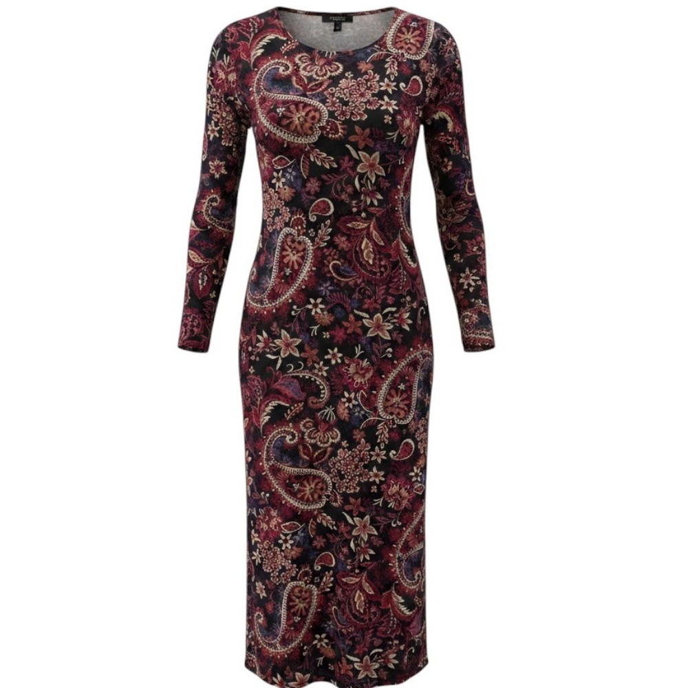 Pins & Needles Womens XXL Paisley Floral Maxi Dress Long Sleeve Burgundy Navy